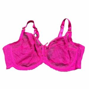 90s/Y2K Vintage Smart & Sexy Floral Lace Unlined Bra (Hot Pink) Size 42D/40DD